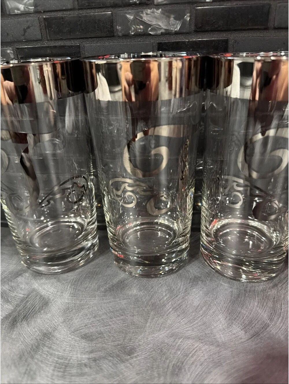 MCM Glastonbury Highball Tom Collins Glasses Monogram Platinum T 5.5